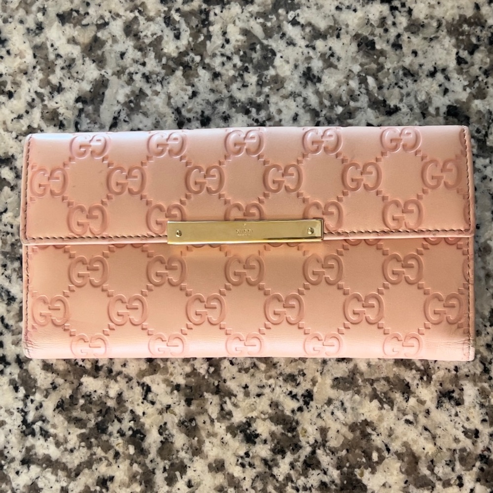 Gucci Pink Leather Guccissima Continental Wallet